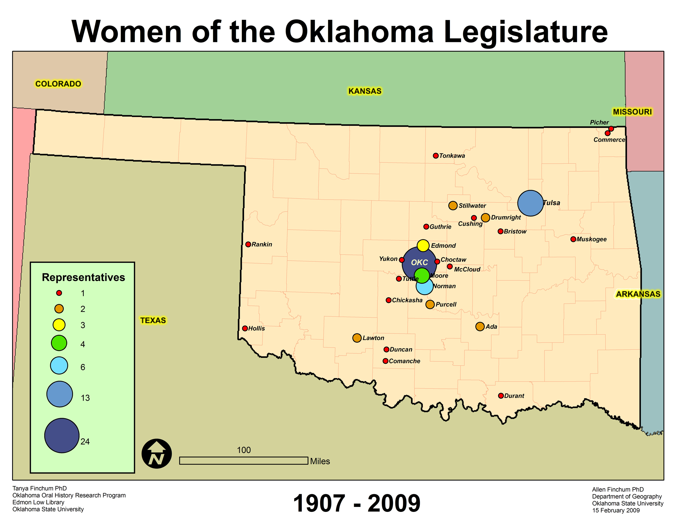 Oklahoma Women Legislators-Geographical Distribution by Seat