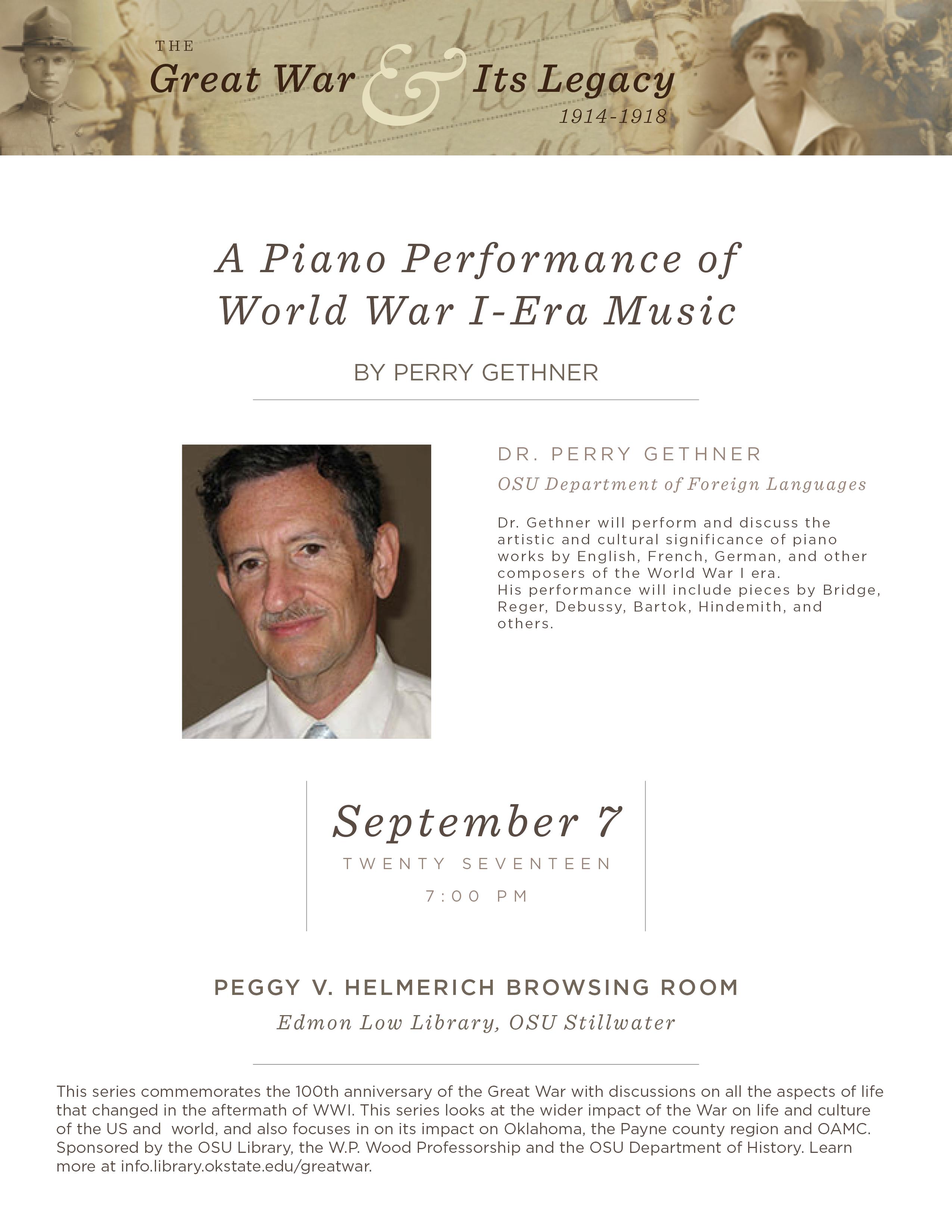 Image for Gethner Performs & Discusses WWI-Era Piano Works
