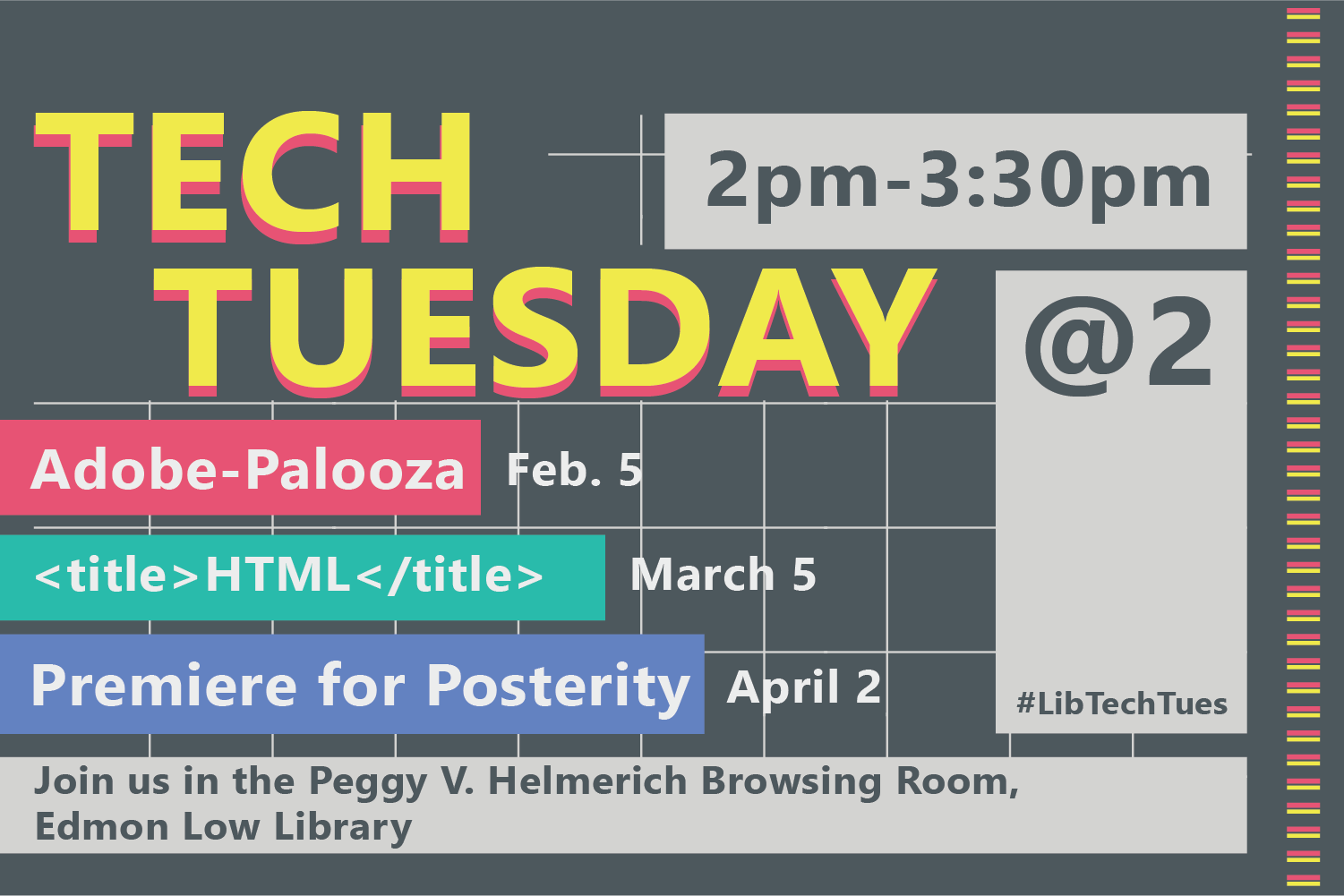 Image for Spring 2019 Tech Tuesday @2 Dates Announced